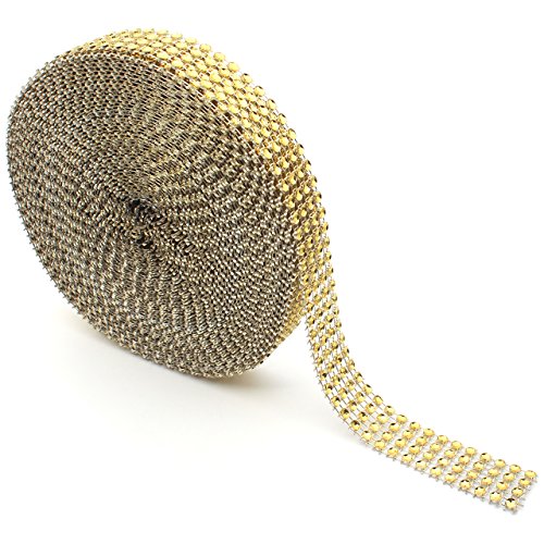 Rollo de 4 filas de 9,1 m de acrílico con diamantes de imitación para tartas de boda, decoraciones de cumpleaños, eventos de baby shower y proyectos de arte y manualidades, 2 cm x 9,1 m dorado