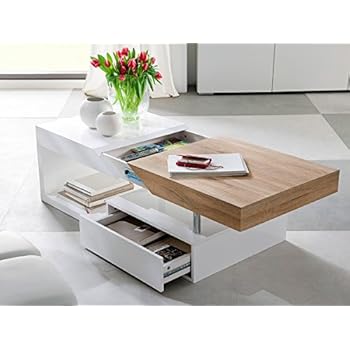 Robas Lund Couch-/Wohnzimmertisch Hope, weiß Hochglanz/ Eiche sägerau