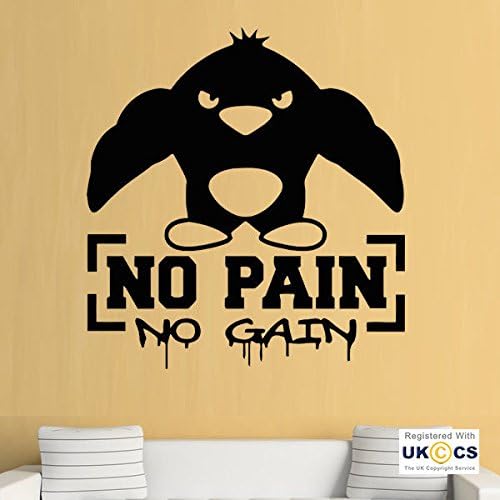 No Pain Gain Muscle Weights Gym Exercise Fitness Wall Art Stickers Decals Vinyl Bedroom Boys Girls Kids Adults Home Livingroom Quotes Kitchen Bathroom Accessories Mural