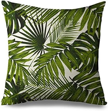 Leaves Pillow Sham for Bed Swaying Palm Decorative Pillow Cover Canvas Tropical Green Travel Beach Pillow Case 18 x 18 Inch Standard Size Zippered Pillowcase