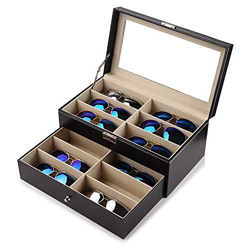 Preisvergleich Produktbild Brille Organizer Vitrine Damen Leder Multi-Funktions-Sonnenbrille Aufbewahrungstasche, mehrere Gläser Glas Vitrine, Sonnenbrille Collection Box, stapelbar Veranstalter Halter für Objektive, klar Brill