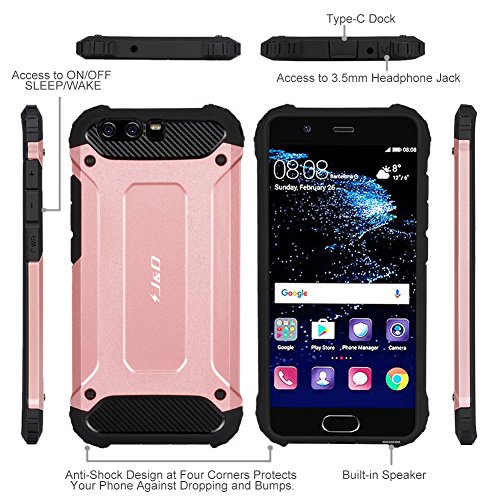 Huawei P10 Funda  J D  Armadura Delgada   Doble Capa   Protecci  n Pesada  H  brida Resistente Funda Protectora y Robusta para Huawei P10 - Rose Oro