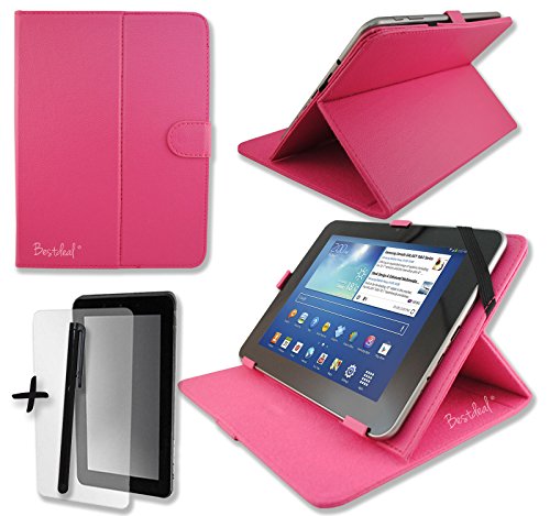 Bestdeal® Rosa PU Lederner Tasche Case Hülle für Lenovo IdeaTab A1000-F & A1000L-F & A2107A & A3000-H & A7-30 & A7-40 & A7-50 & S5000-F 7 inch zoll Tablet PC + Displayschutzfolie und Stylus