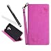 Produktbild Handyhülle für Huawei Mate 9,Lederhülle für Huawei Mate 9,Leeook Retro Elegant Hot Rosa Prägung Schmetterling Rosette Rose Blume Blüte Muster Entwurf Flip Cover Wallet Brieftasche Hardcase Taschen Schalen Handy Tasche im Bookstyle mit Standfunktion Karten Slot und Magnetverschluß Flip Case Hülle PU Lederhülle für Huawei Mate 9 + 1 x Schwarze Eingabestift-Hot Pink
