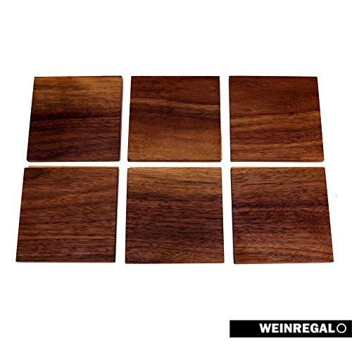 WEINREGALO Untersetzer Nussbaum | 10 x 10cm für Gläser aus Holz – 6er Set – Glasuntersetzer für Tisch und Bar - 2
