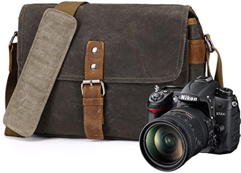 Portable Waterproof Profession Canvas DSLR Digital Camera Bag Casual Shoulder Messenger Bag Travel Photography Bag with Insert & iPad Magazine Pocket for Sony Canon Nikon