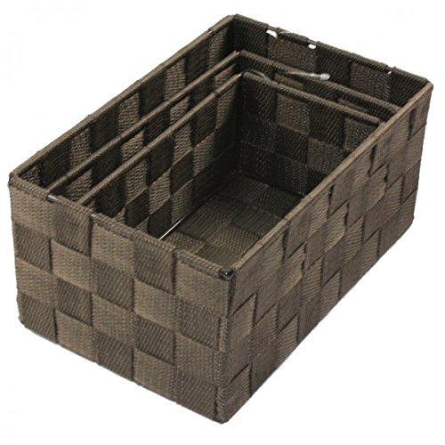 Aufbewahrungsbox 3er Set geflochten RECHTECKIG Badezimmer Box Korb 4 Farben, Farbe:Braun - 2