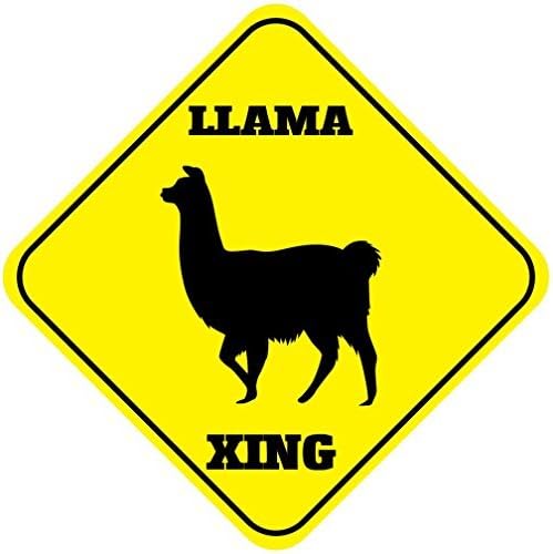 Llama Caution Sign Crossing Sign Outdoor Yellow Diamond Metal Signs Novelty Funny Aluminum Sign Yard Sign Metal Wall Plaque 12x12 inches