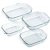 Pyrex - Set of 4 Oven Dishes - Rectangular - Wide handles - Family size - Borosilicate glass - Extreme Resistance - Made in F