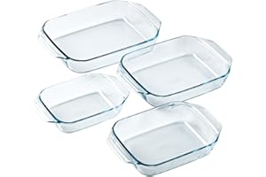 Pyrex - Lot de 4 Plats à Four - Rectangulaire - Larges poignées - Format Familial - Verre Borosilicate - Extrême Résistance - Made in France
