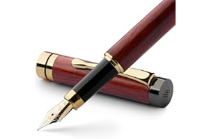 Wordsworth & Black's Juego De Pluma Estilográfica, Lujosa Madera De Bambú, Punta Extrafina, Estuche De Regalo; 6 Cartuchos De Tinta, Convertidor De Recarga De Tinta: Caligrafía; Dibujo [Palo De Rosa]