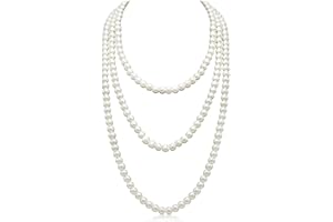 GNHG 1 collier de perles artificielles blanches élégantes pour femme - Long collier de perles - Accessoire vestimentaire pour femme et fille