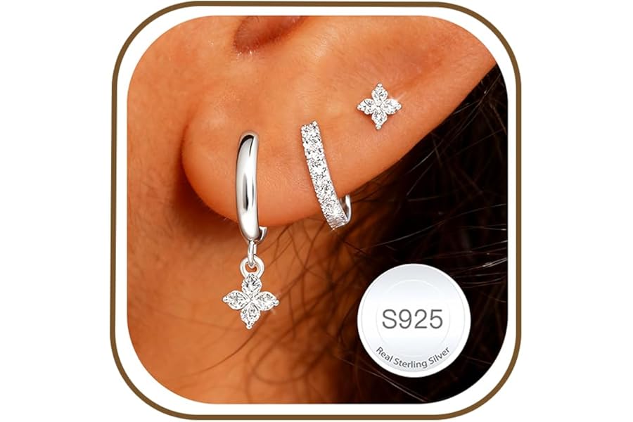AVOTTO 3 Pairs Earrings Gifts Sterling Silver Stud Hoops Earrings for Women Hypoallergenic 14K Gold Hoop Stud Earrings Small Silver Huggie Hoop Earring Set for Multiple Piercings