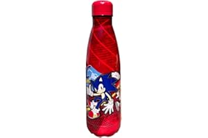 CARTOON Botella térmica de acero inoxidable con tapón desenroscable, botella térmica de acero inoxidable para niños, 500 ml (Sonic 1, rojo)