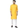 Enmozz® Haldi Yellow Cotton Plain Men's Ethnic Simple Kurta Only