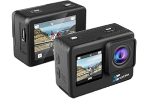 XILECAM V9 Doble Pantalla Cámara Deportiva 4K WiFi Camara Acuatica 4 * Zoom 131FT Cámara Acuatica Sumergible con 2 Baterías de 1350 mAh y Bolsa de Accesorios Multifuncional