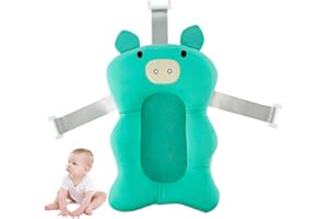 HUIPYOU Tappetino per il Bagnetto Neonato Materassino Galleggiante antiscivolo Supporto Pieghevole Per Vasca da Bagno con Cuscino per Bambini (Maiale Verde)
