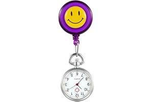 Silverora Schwesternuhr Schwesternuhren mit Clip Krankenschwester Uhren Kartoon Smile Gesicht Nurse Watch Uhr zum anstecken Pflege Uhr Arzt Uhr Bunt