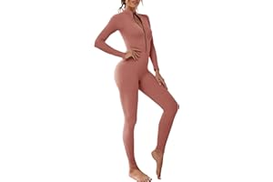 BFACCIA Romper Yoga Jumpsuit Unitards for Women One Piece Sexy Ribbed Zipper Long Sleeve Bodysuit Workout Sports Outfits Running Fitness Jumpsuit Thumb Hole Playsuit Casual Solid Color Bodycon