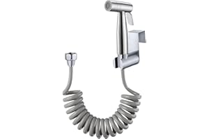 ABSOK Bidet Edelstahl Handbrause,Badezimmer, mit Federschlauch, Wandhalterungs-Set, Closestool, Hockpfanne, Wasserblume, Bodenreinigungstuch, Windel für Badezimmer-Hygiene