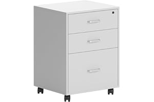 SogesHome Szafka na dokumenty na kółkach, mobilna skrzynia na kółkach, zamykana szafka biurowa z 3 szufladami, biała szafka biurkowa, do domu, biura