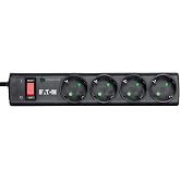 Eaton Protection Strip &ndash; Power Strip with Surge Protection 4&times; Schuko (DIN), 10A, Cable 1m, Switch, LED, IP20 &ndash; PS4D &ndash; Black (