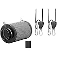 iPower 4" Air Carbon Smelliness Control with Australia Virgin Charcoal, Reversible Flange, Pre-Filter and 1-Pair 1/8 Inch 8-Feet Long Rope, Fit with Inline Duct Fans for Grow Tents, Black