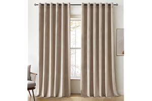Woaboy Velvet Curtains 90 Drop Taupe Curtain for Living Room Thermal Blackout for Bedroom Luxury Eyelet Drapes Super Soft Window Treatment Insulated Soundproof & Room Darkening W 90 x L 90 2 Panels