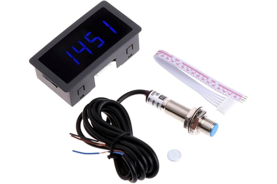 Fasizi DC 8-24V 4 Digital LED Tachometer RPM Speed Meter with Hall Proximity Switch Sensor NPN 10-9999RPM