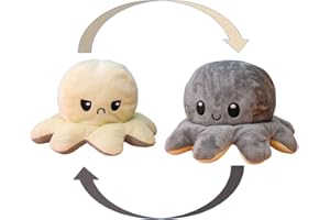KUNSTIFY pluszowe zwierzątko w kształcie ośmiornicy, przytulanka dla kobiet, dziewczynek, dzieci oraz tych, którzy chcą wyrazić swój nastrój, prezent dla przyjaciółki (szara/biała)