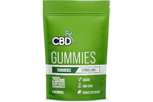 CBDfx 200mg CBD High Strength Vegan Turmeric and Spirulina Gummies, 25mg Turmeric / 10mg Spirulina / 25mg CBD per Gummy (8 Gummies per Pouch)