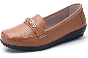 JeathFea Mocasines CláSicos De Cuero para Mujer Mocasines Casuales Antideslizantes Pisos Zapatillas De Oficina Zapatos para Mujer Antideslizantes para Caminar, Azul Marino, 40.5 EU