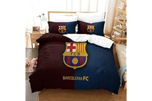 WINUO Equipo de Fútbol Barcelona Juego de Funda Nórdica 135X200cm (Cama de 90) Funda de Edredón de Microfibra Suave con 2 Fundas de Almohada 50x75