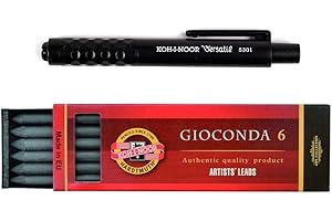 KOH-I-NOOR Mephisto 5301 - Lápiz de plástico sin sacapuntas - juego de 2, diámetro mina de lápiz 5,6 mm - NEGRO y 6 x minas 6B