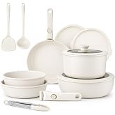 La Moustache - Cookware 14 Pieces, Removable Handle (Latte Click) | 2 Saucepans, 2 Frying Pans, 1 Deep Pan, 2 Silicone and 2