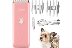 Favrison Tosatrice professionale per cani con 2 lame per tagliare i peli di animali domestici, ricaricabile, senza fili, per cani, gatti, conigli (rosa)