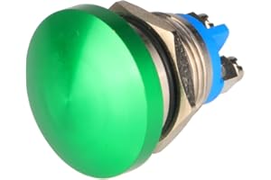 Guuzi 16mm 3V/6V/12V/24V/48V/110V/220V Pulsante Momentaneo Testa a Fungo in Metallo Pulsante di Avvio Rotondo 1NO ON Off Terminale a Vite a Cupola con Ripristino Automatico (Verde)