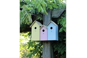 Garden Mile 3-in-1 Wooden Bird House Colourful Bird Boxes Garden Small Birds Sparrow Robin Nesting Box Triple Nesting Box For Home Outdoors Wooden Birdhouses