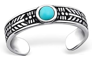 I love silver jewellery Sterling Silver Toe Ring with Azure Blue Synthetic Opal, Adjustable Ethnic Tribal Style Toe Band for Women & Girls