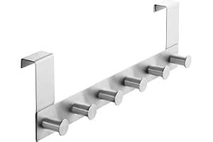 SOTECH dörrklädhängare LINEA I (matt borstat rostfritt stål, 380 x 110 mm, med 6 krokar) Klädkrokar för dörrar med fals max.