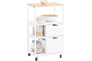 SoBuy Carrello cucina industriale mobile salvaspazio con cassetti e ripiani mobile cucina con ruote per credenza cassettiera, isola cucina compatta per piccoli spazi FKW111 (Bianco)