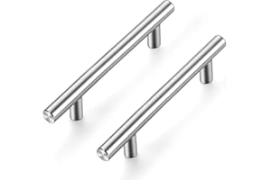 Ravinte 10 Pack Cupboard Handles - Brushed Nickel T Bar Wardrobe & Kitchen Handles - 96mm Hole Center - Bathroom & Furniture Drawer Pulls