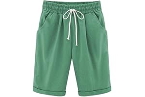 Elonglin Shorts Uni-Couleur avec élastique Ceinture de Pantalon Bermuda Femme en Coton Coupe Large Poche Casual Eté Loisir Quotidien