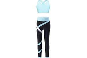 CHICTRY Enfant Fille Ensemble de Sport Danse Crop Top Dos Croisées Débardeur Brassière de Sport Yoga Dos Nageur Haut et Pantalon Gym Fitness Dancewear 4-16 Ans