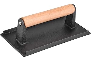 RAGUSO Commercial Cast Iron Steak Press Weight Wooden Handle Hamburger Press Heavy Duty Bacon Press Rectangular Meat Maker BBQ Grill Accessories