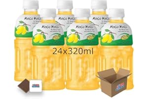 Mogu Mogu Flavored Drinks 24x320ml, MANGO - Nata De Coco Juice - Refreshing Taste - Fun Drinking During Hot Summers Or Take Them On Trips & Picnics Boxed Treatz