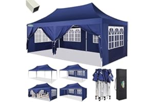 COBIZI Gazebo 3x6 Pieghevole Impermeabile con 6 Parete Laterale, Gazebo Esterno resistente 3x6 per Feste Campeggio Spiaggia Giardino Commerciale, Tendone Portatile(3 per 6m Blu Scuro)