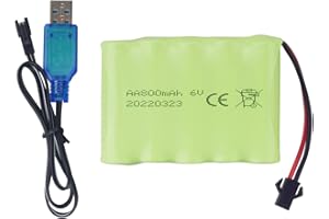 BLLRC 1PCS AA 6.0V 800mAh Rechargeable RC Jouet Voiture Batterie SM2P Prise RC Camion Cascadeur Voiture Pelle Jouet Voiture Batterie et Accessoires câble de Charge USB（1PCS）