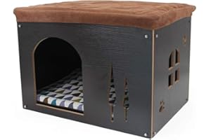 SONGWAY Cuccia Casa per Gatti Cani, Staccabile Casa per Gatto da Interno, Grotta Gatto, Letto Cuscino per Gatto Cane Piccolo con Cuscino Removibile, Poggiapiedi Sgabello per Soggiorno, Nero Grande