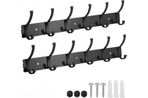 Dntorx Coat Rack Wall Mount, 2 Pack Black Coat Hooks Hanger Wall Double Hook Rack Rail Towel Hat Rack Entryway Bathroom Hanger Organizer for Robes, Clothes, Bags, Hat